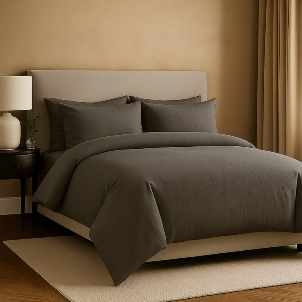 Parure 200x200 gris foncé drap 140x190/200 taies 50x70