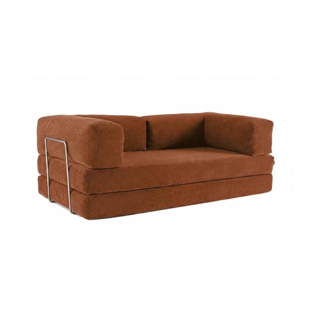 Canapé compressé 3 places modulable en velours côtelé terra