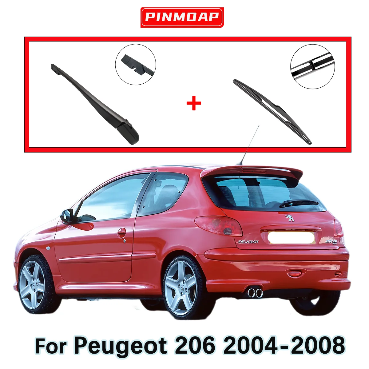 Heckwischerblatt- und Arm-Set für Peugeot 206 2004–2008 Windschutzscheibe, Windschutzscheibe, Heckscheibe Image