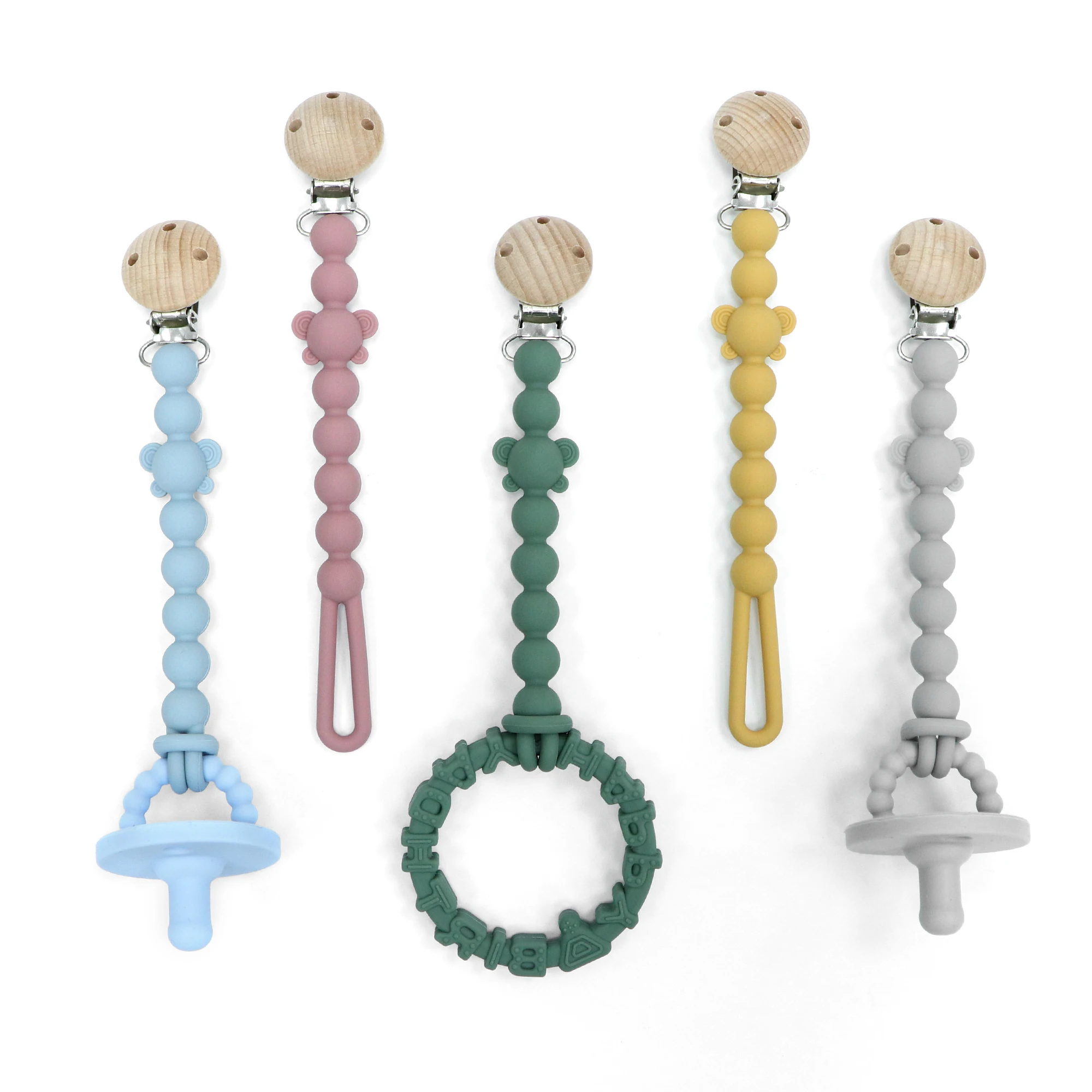 Silikon-Schnullerclip für Babys, Jungen und Mädchen, einteilige Schnullerclips, Schnullerclips aus Holz Image