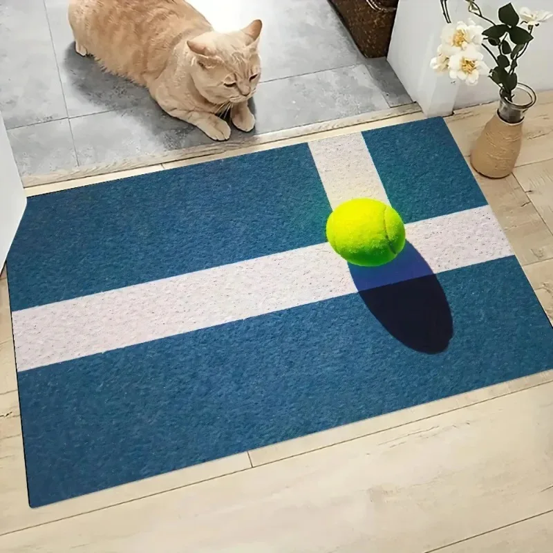 Tennisplatz bedruckte Fußmatte für Haus, Eingang, Schlafzimmer, Badezimmer, rutschfeste Bodenmatte, sportlicher Stil, Polyester-Teppiche, Heimdekoration Image