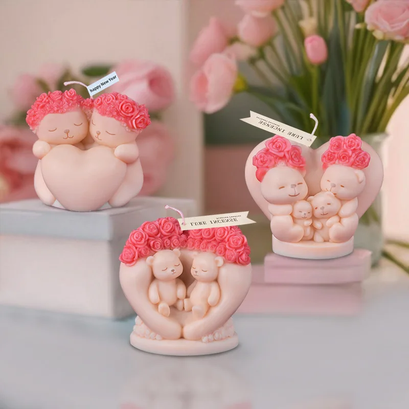 Valentinstag Liebe Bär Kerze Formen DIY Liebe Rose Silikon Form Aromatherapie Gips Harz Ausgießen Werkzeug für Geschenk Dekoration Image