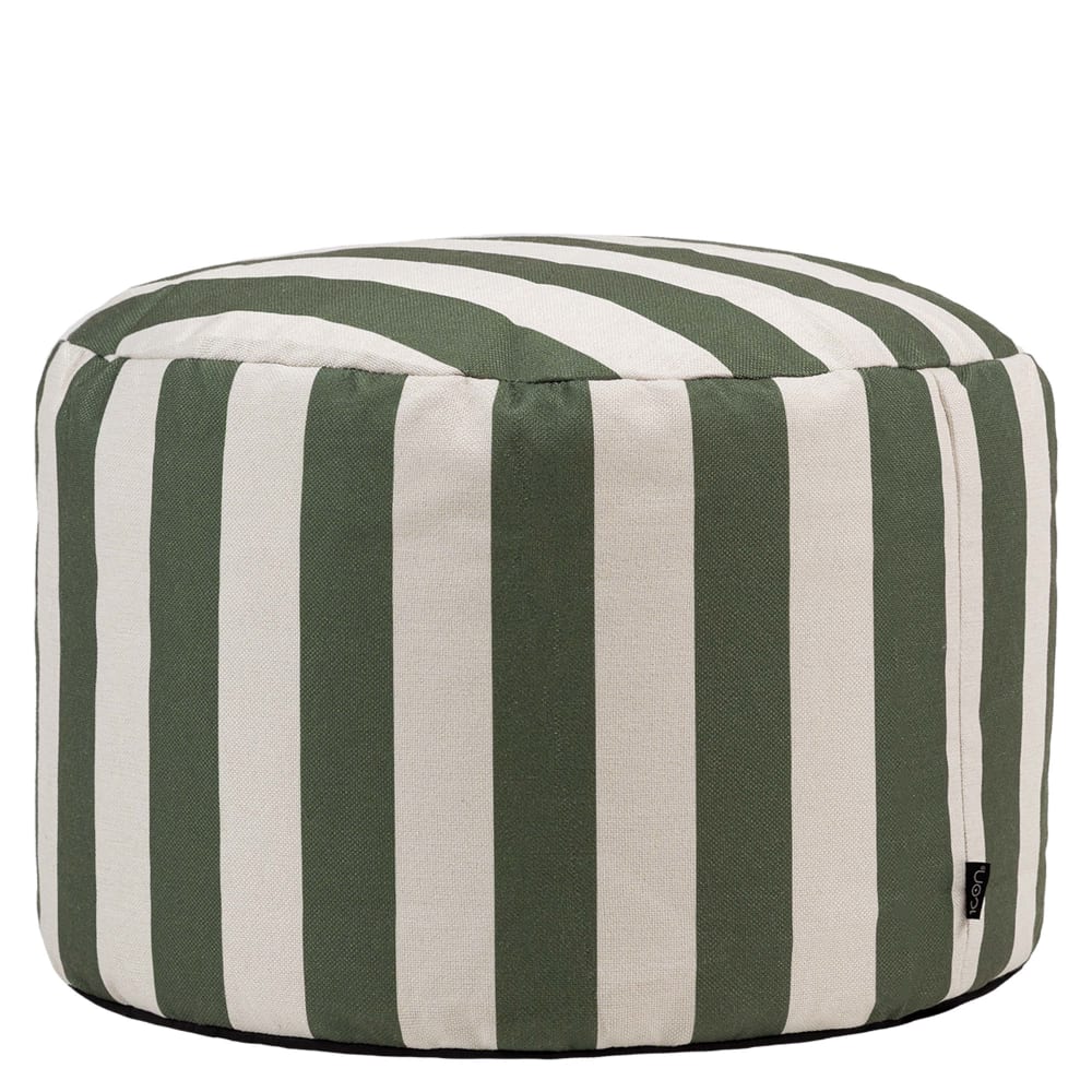 Pouf repose-pieds rond en tissu imprimé rayures vert olive
