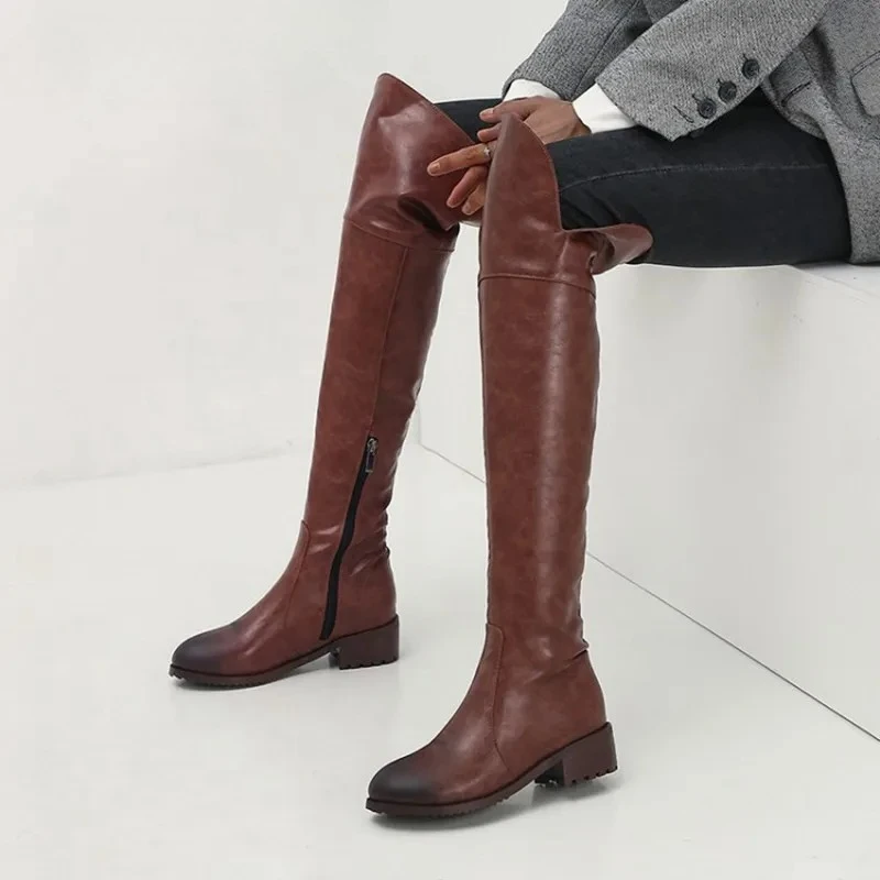 Overknee-Stiefel für Damen, lange Stiefel mit Absätzen, schwarze Damenschuhe, große Größe 44, 45, 46