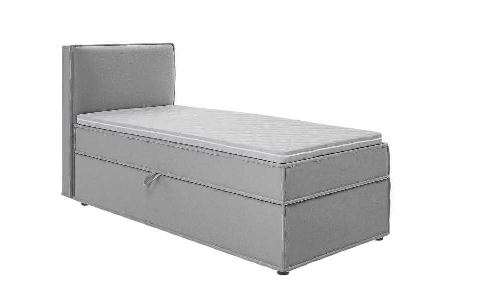 Lit boxspring 90x200 avec rangements, microfibre gris