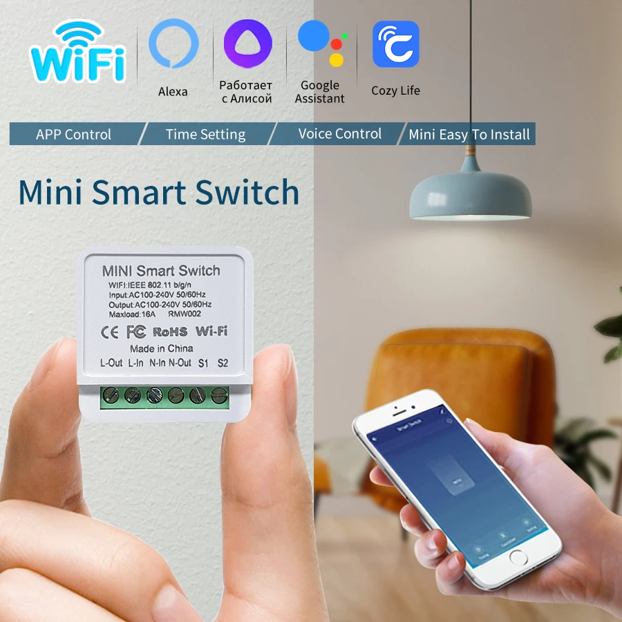 WiFi Smart Lichtschalter 16A 20A Cozylife App Remote Modul 2-Wege-Relaisbrecher Sprachsteuerung Funktioniert mit Alexa Google Home Alice Image