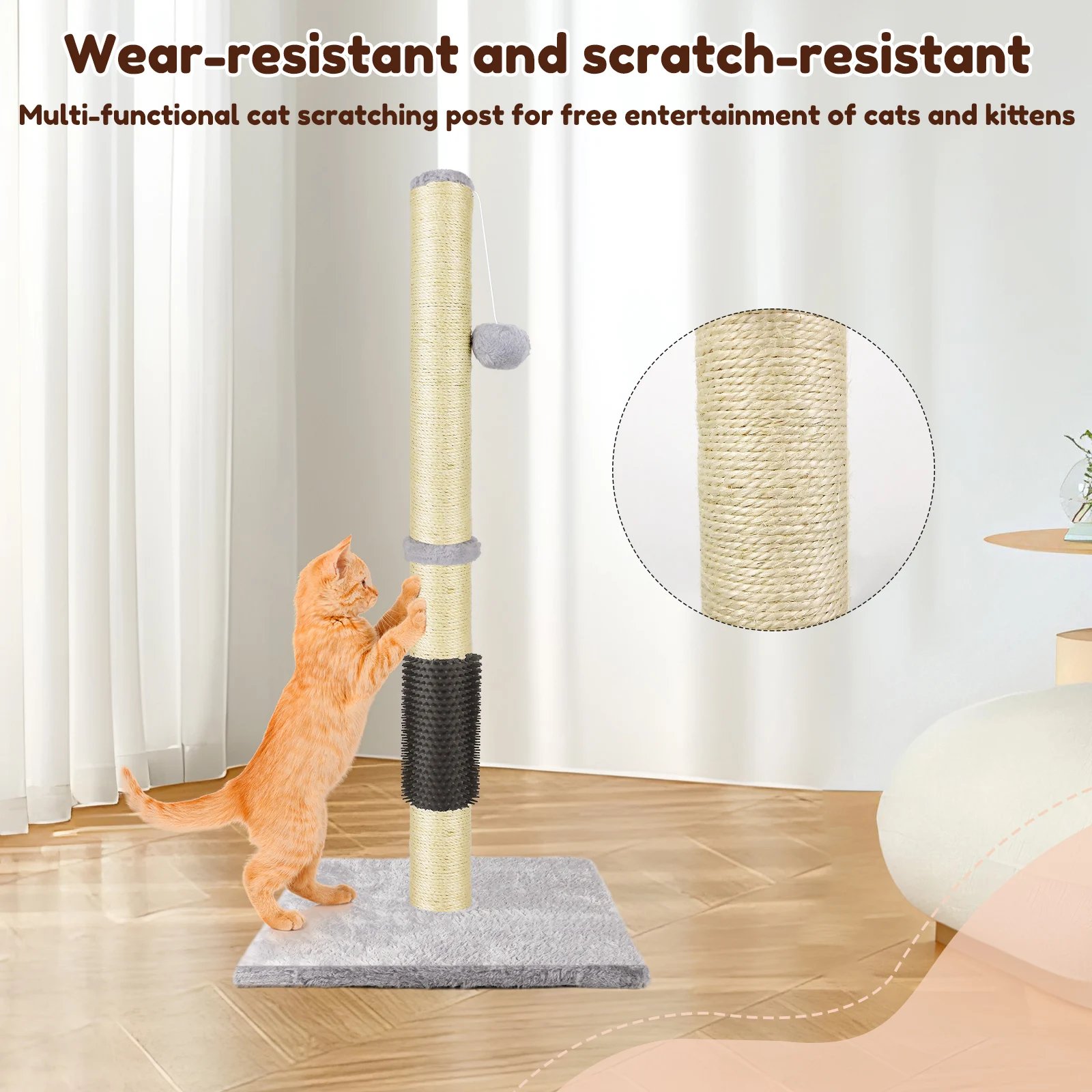 Kratzbaum und Aktivitätszentrum für Katzen mit Sisalseil, hängender Ball und Teppich überzogener schwerer Basis, Möbelschutz und Spielspielzeug Image