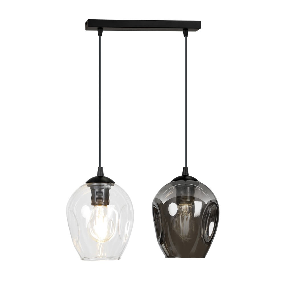 Suspension avec 2 abat-jour en verre multicolore et côtés encastrés