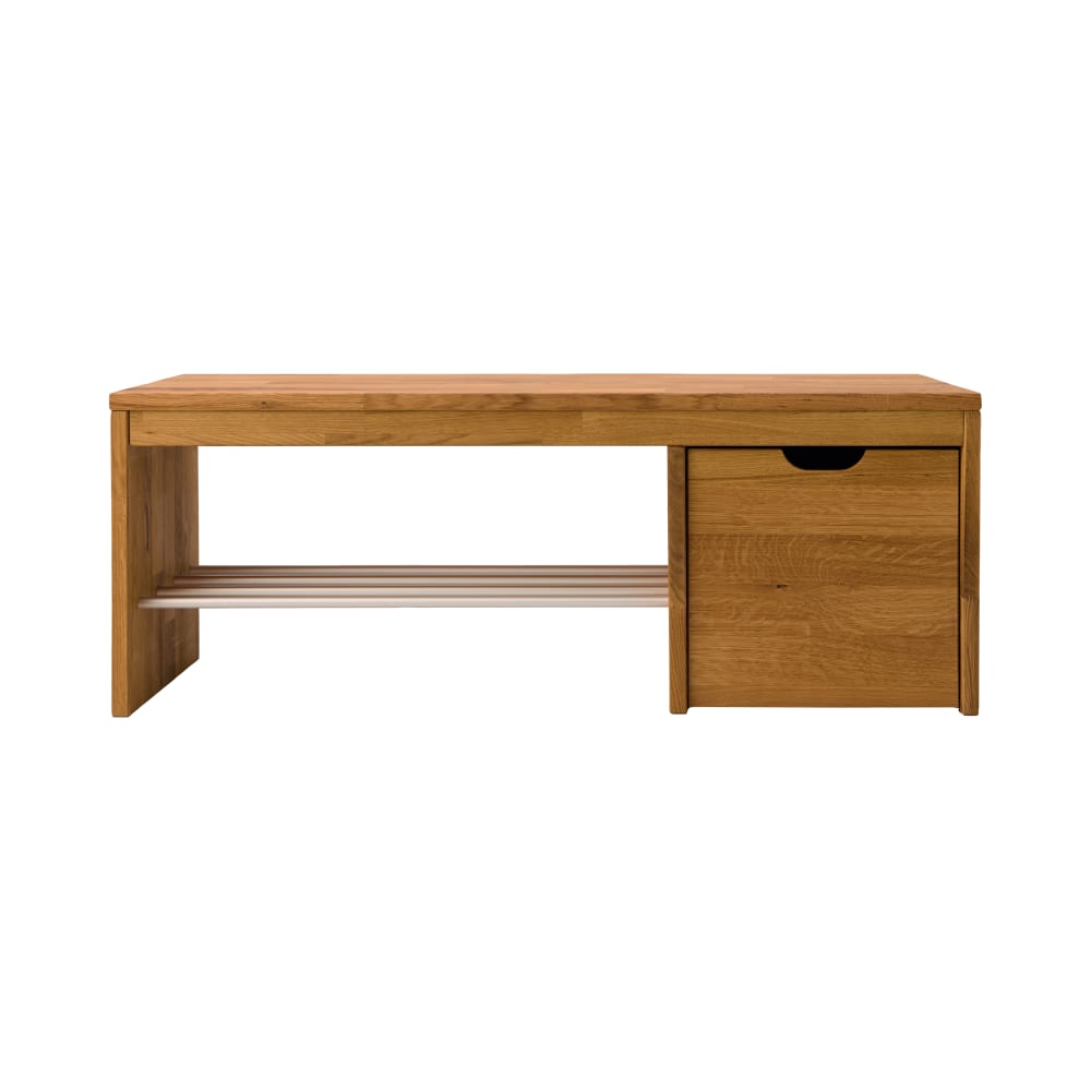Banc à chaussure avec 1 cube de rangement en chêne massif