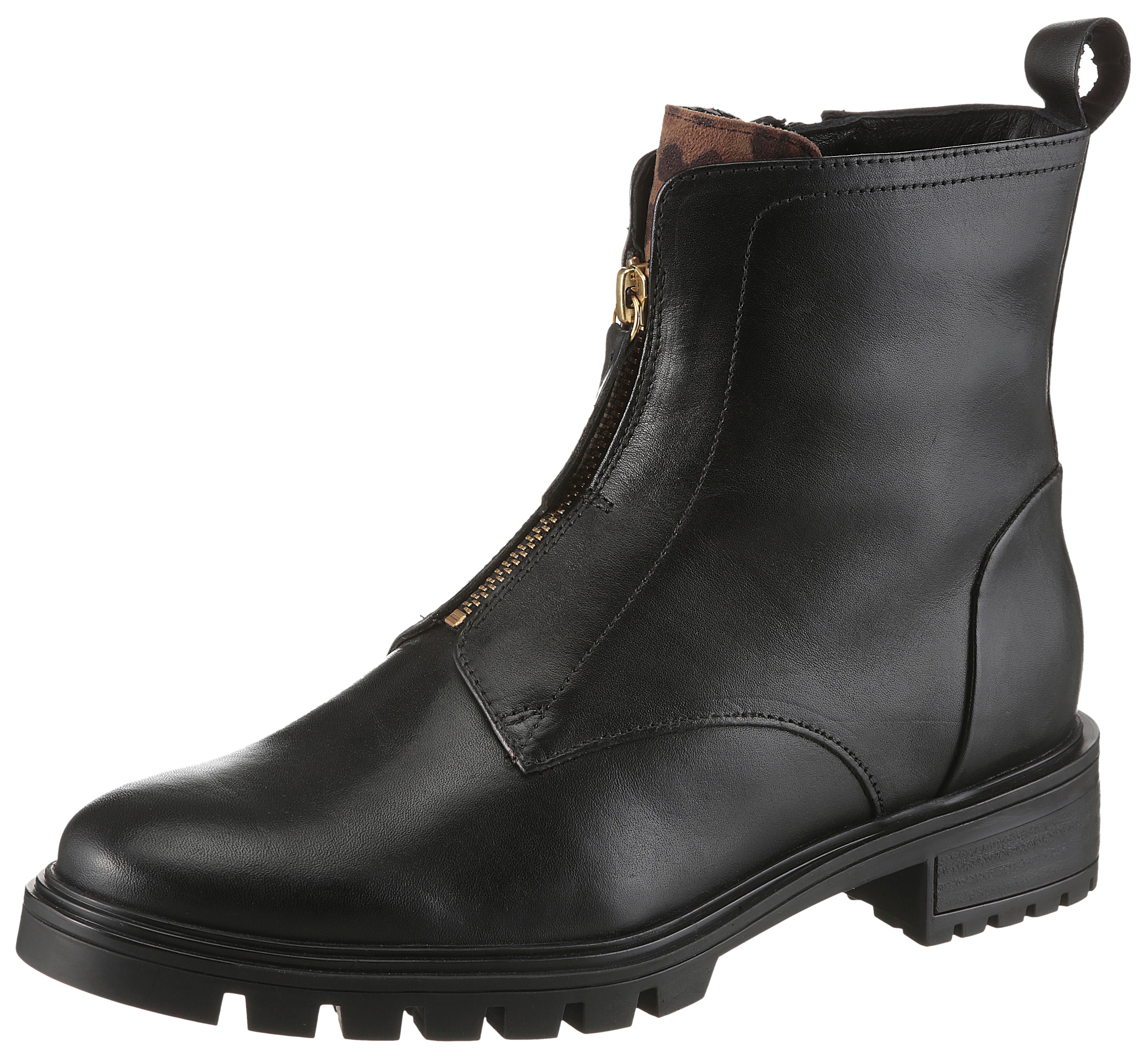 Stiefelette ARA "TULSA", Damen, Gr. 3,5 (36), schwarz (schwarz, leo), Glattleder, unifarben mit Farbeinsatz, Schuhe Stiefelette, Boots, Winterboots in Weite G (= weit), Topseller