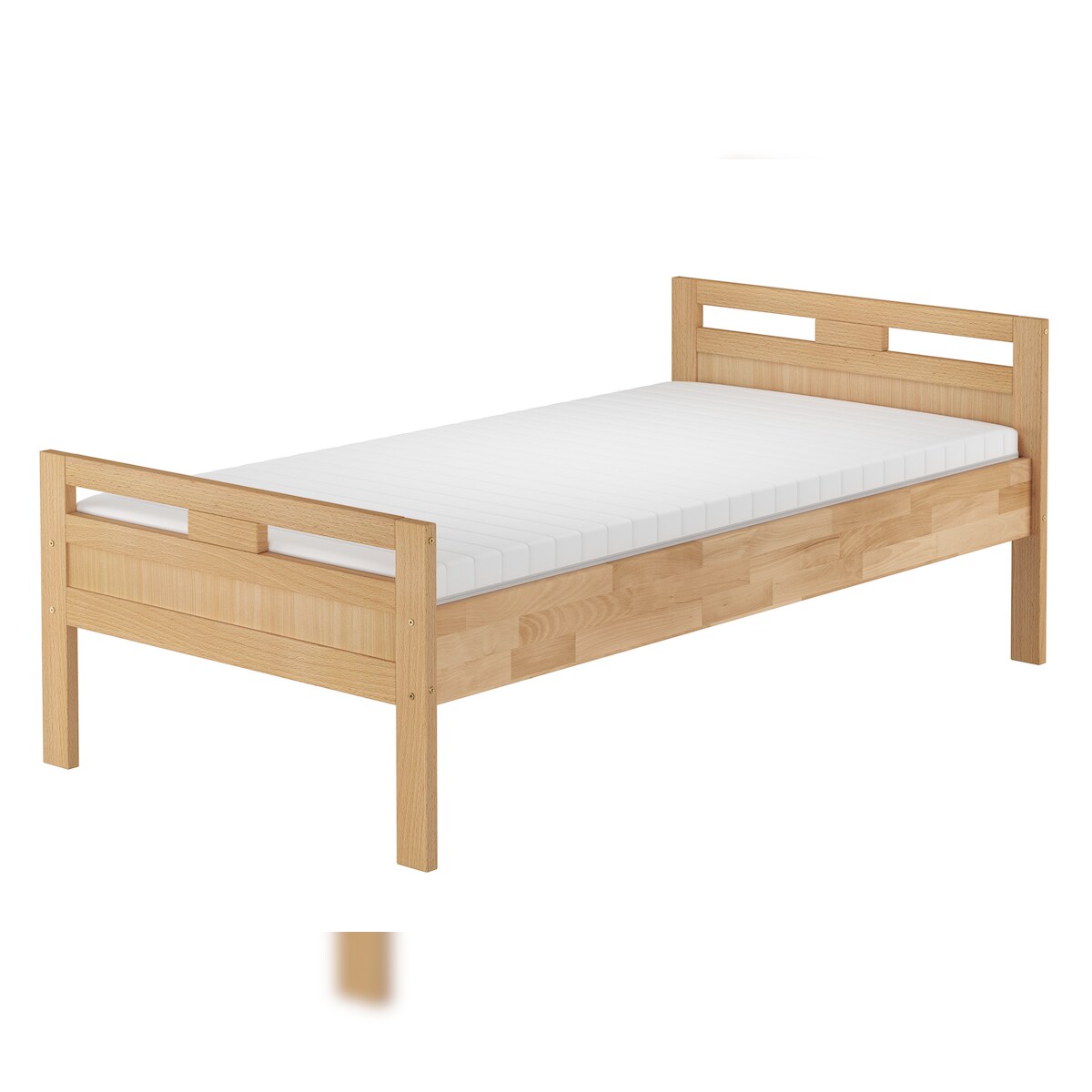 Erst-Holz Massivholzbett Überlänge Seniorenbett Buche 90x220 Einzelbett hohes Bett V-60.74-09-220 Rollrost und Matratze inkl. Image