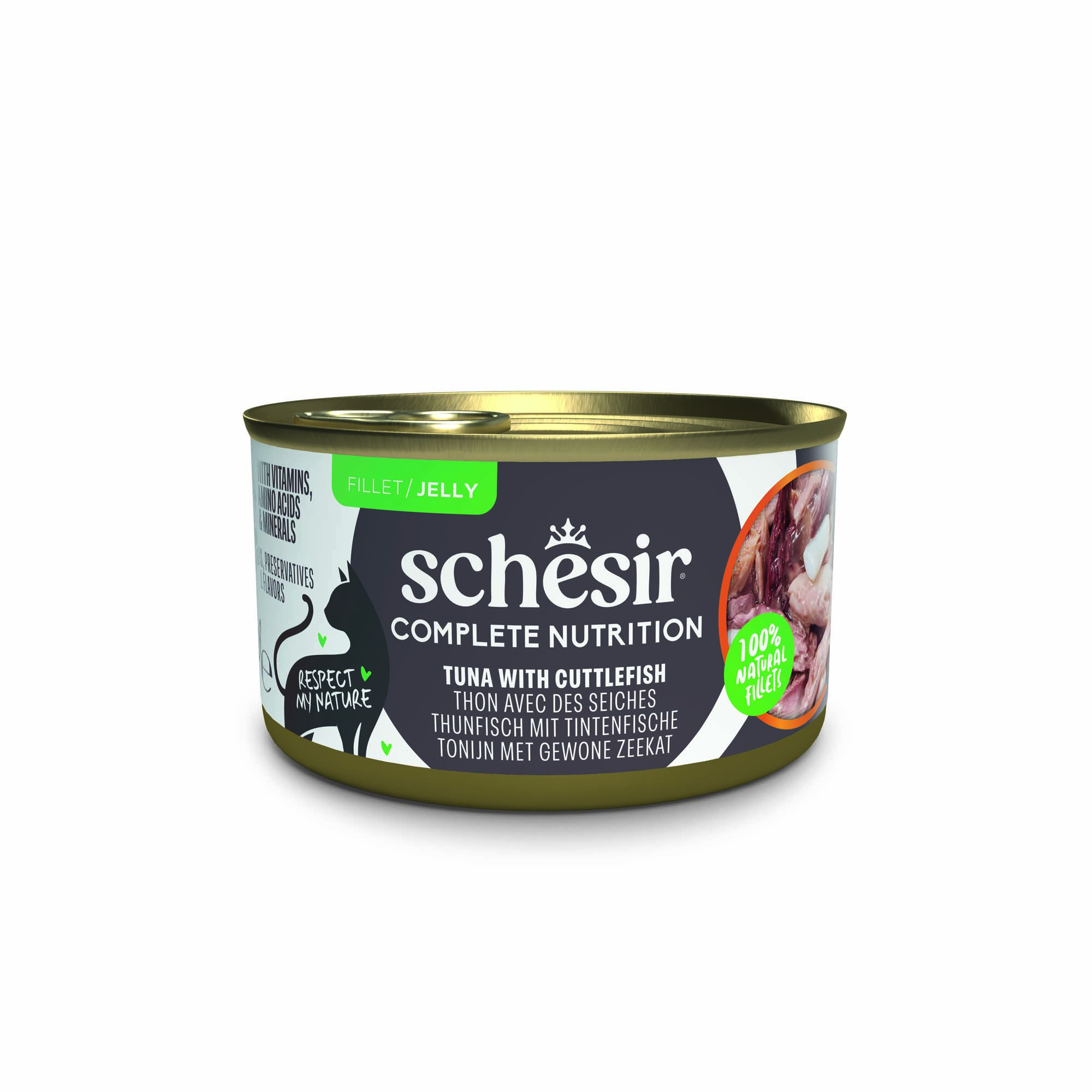 Schesir Complete Nutrition Filetti in gelatina 24 x 85 g in lattine - Tonnetto con seppie