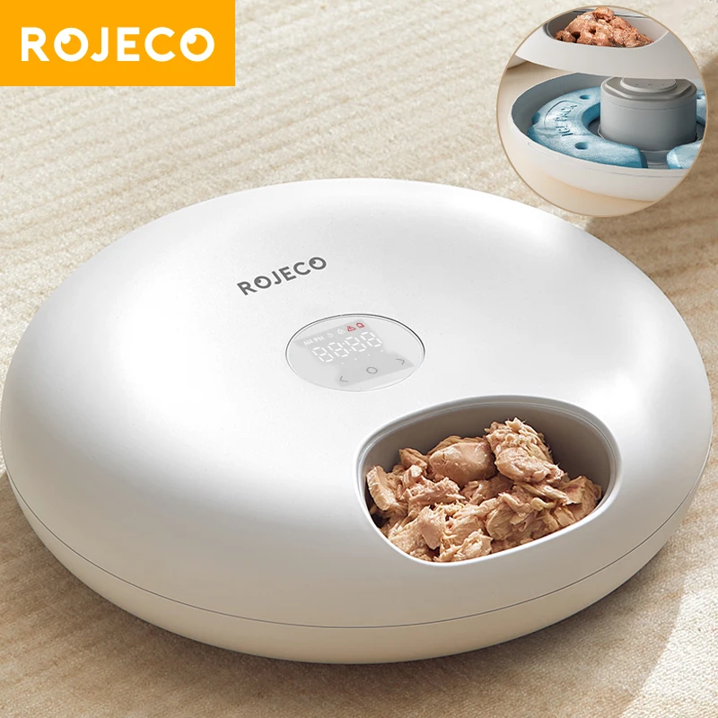 ROJECO Mangeoire automatique intelligente pour animaux de compagnie, distributeur de nourriture pour chat, accessoires de support et de distributeur de nourriture sèche, 6 repas