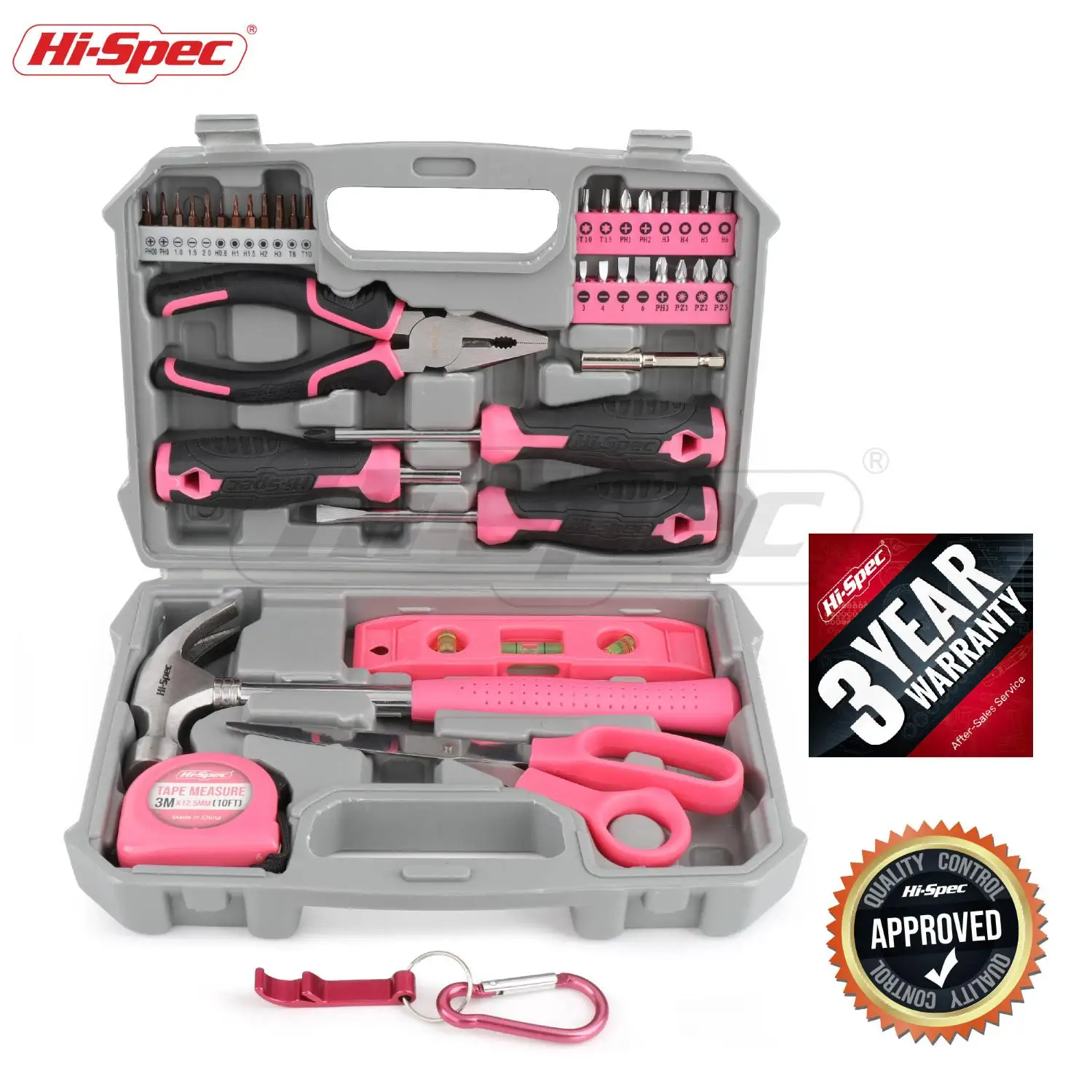 Hi-Spec – ensemble d'outils à main rose 42 pièces, ensemble d'outils de réparation domestique, tournevis, boîte à outils, ciseaux, marteau à griffes, outils pour usage domestique
