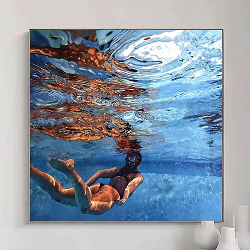 Ölgemälde „Taucherin": abstrakte schwimmende Frau, handgefertigte Leinwand Image