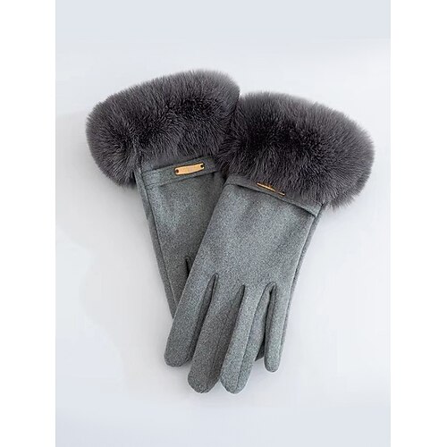 Touchscreen-Handschuhe für Damen, Polyester-Kunstfellmaterial, kuschelige Winterhandschuhe für Weihnachten, elegant und stilvoll als Weihnachtsgeschenk Image