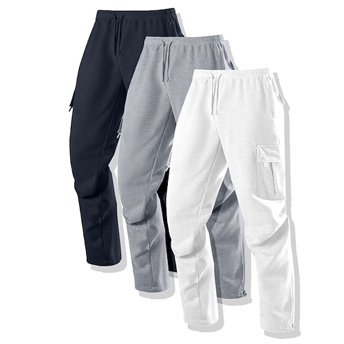 Herren Cargo-Jogginghose Fleecehose Jogginghose Hose Freizeithose Kordelzug Elastischer Bund Mehrfachpackung Einfarbig Winddicht Außenbereich Volle Länge Outdoor Lässig Täglich Mode Streetwear Image
