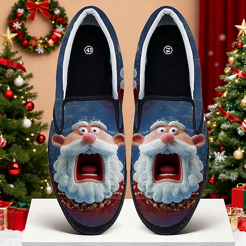 Herren-Slipper mit Weihnachtsmann-Grafik – lustiges 3D-Weihnachtsmanngesicht, bequemer Freizeitstil, perfekt für Feiertagspartys und Weihnachtsfeiern Image
