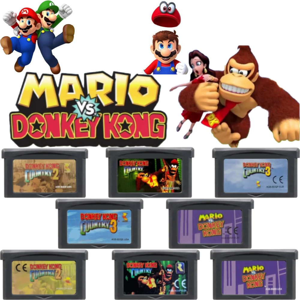 EUR/USA 32-Bit-Videospiel GBA Game Cartridge Konsolenkarte Donkey Kong Series Mario Vs. Donkey Kong Country für GBA/SP/DS