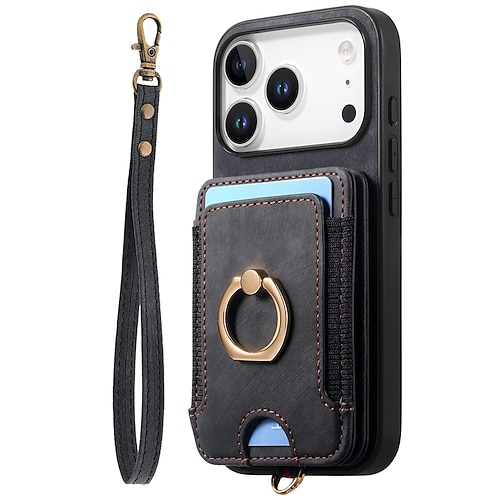 Handy Hülle Handyhüllen Für iPhone 17 Pro Max 17 Air Rückseite Mit Ständer mit Trageriemen Kartenfach Retro TPU Oxford Stoff Image