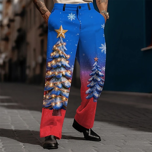Weihnachten Herren Weihnachtsbaum Weihnachtslicht Hose Anzughose Mittlere Taille Modisch lässig Outdoor Ferien Relaxed Fit Anzughose mit flacher Vorderseite und Seitentaschen Herbst Winter 3D-Druck Image