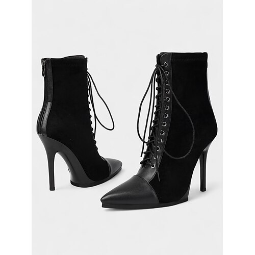 Rote Damenstiefeletten mit Schnürung und spitzer Zehenpartie im Stiletto-Stil, schick und elegant, perfekt für Weihnachtsfeiern, Abendgarderobe und formelle Anlässe Image