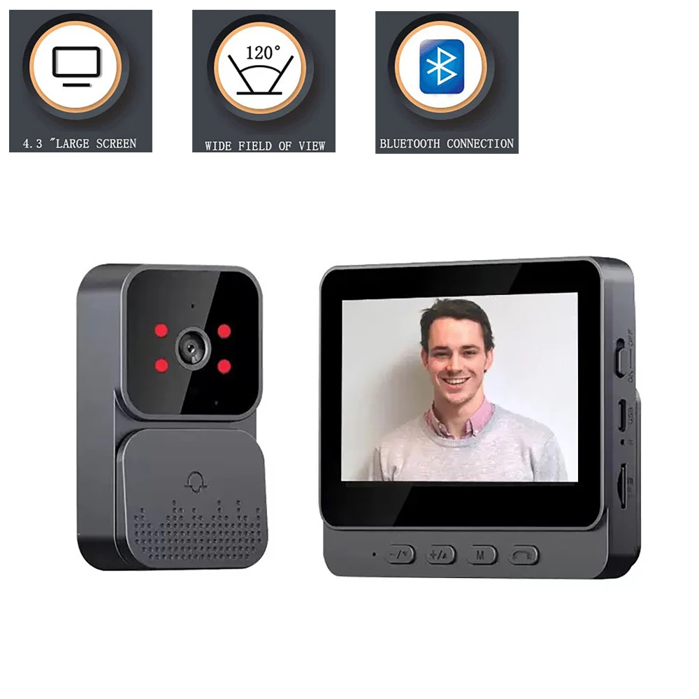 Drahtlose Video-Türklingel, 4,3-Zoll-LPs-Bildschirm, Zwei-Wege-Gegensprechanlage, automatische Aufnahme, Aufnahme, 640 x 480 visuelle Überwachungskamera Image