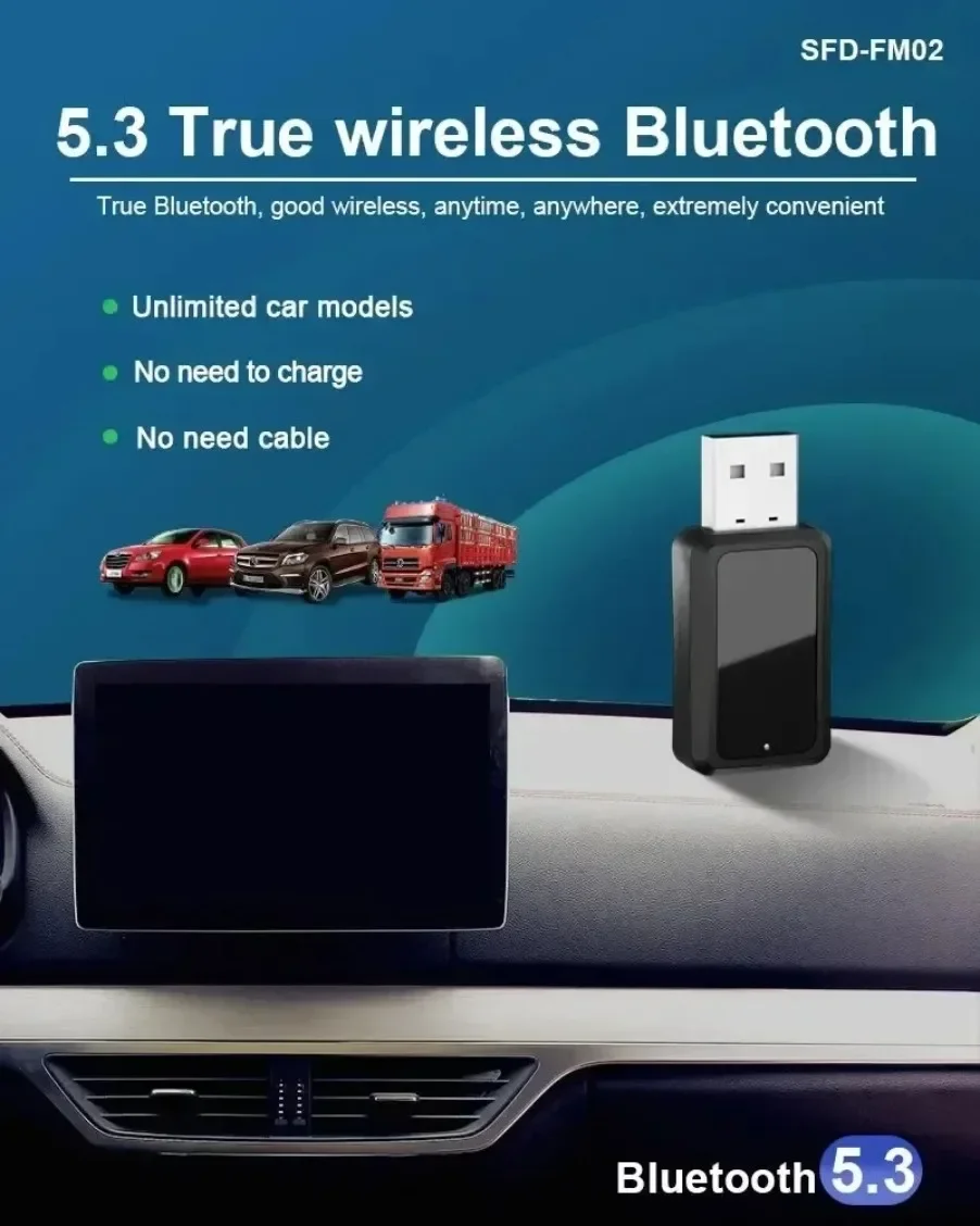USB Bluetooth 5,3 Sender Empfänger Freisprechen Anruf Mini Power Car Kit Auto Stereo Wireless Audio Adapter Für Auto FM Radio Image
