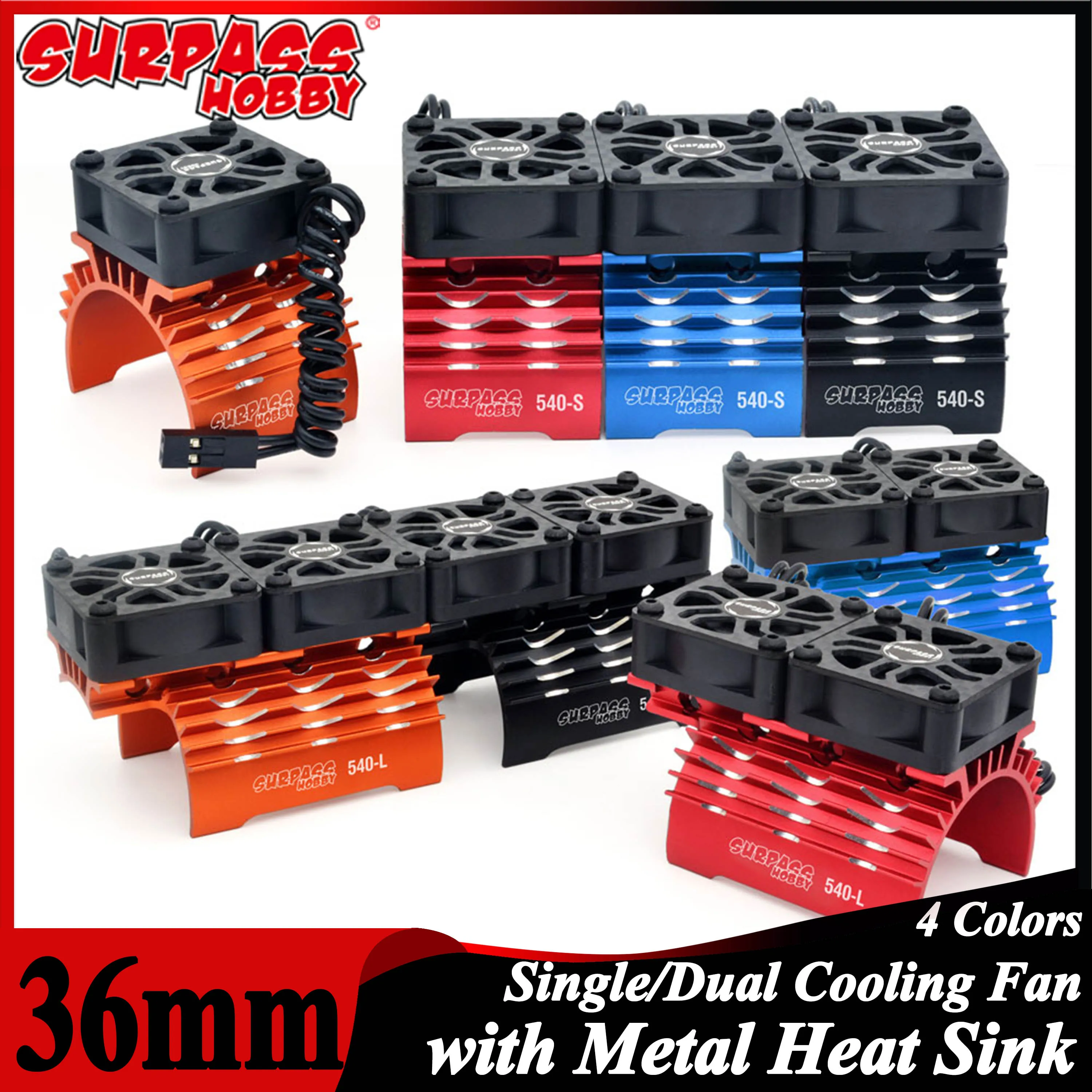 SURPASS HOBBY 36mm RC Motor Cooling Fan Metal Heat Sink Holder 8.4V 28000RPM for 1/8 1/10 RC Car Brushless Motor 540 550