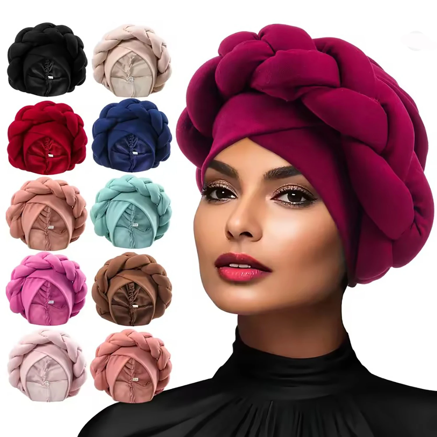 Neue Übertriebene Zöpfe Turban Kappe für Frauen Afrikanische Hochzeit Party Kopfbedeckungen Hüte Bonnets Stirnband Hut Hijab Kappe Image