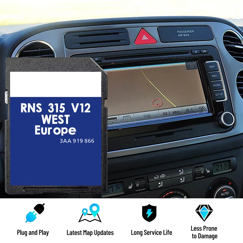 SD-Karten-Update für VW Amarok Beetle CC Caddy Golf Passat Tiguan Polo Auto AZ V12 Navigation RNS315 West EU Sat Nav 3AA051866BE Image