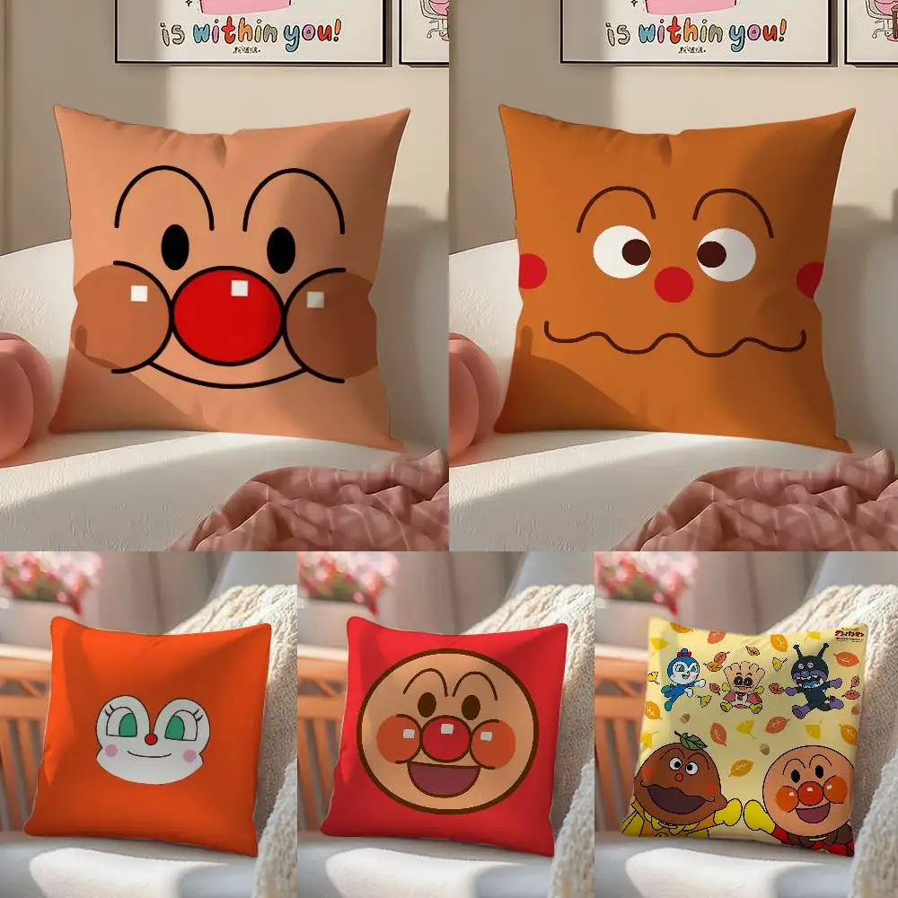 Klassischer Anime Anpanman-Cartoon-Kissenbezug, bequemes Schlafsofa, seidig, elegant, unsichtbarer Reißverschluss, dekorativer Kissenbezug Image