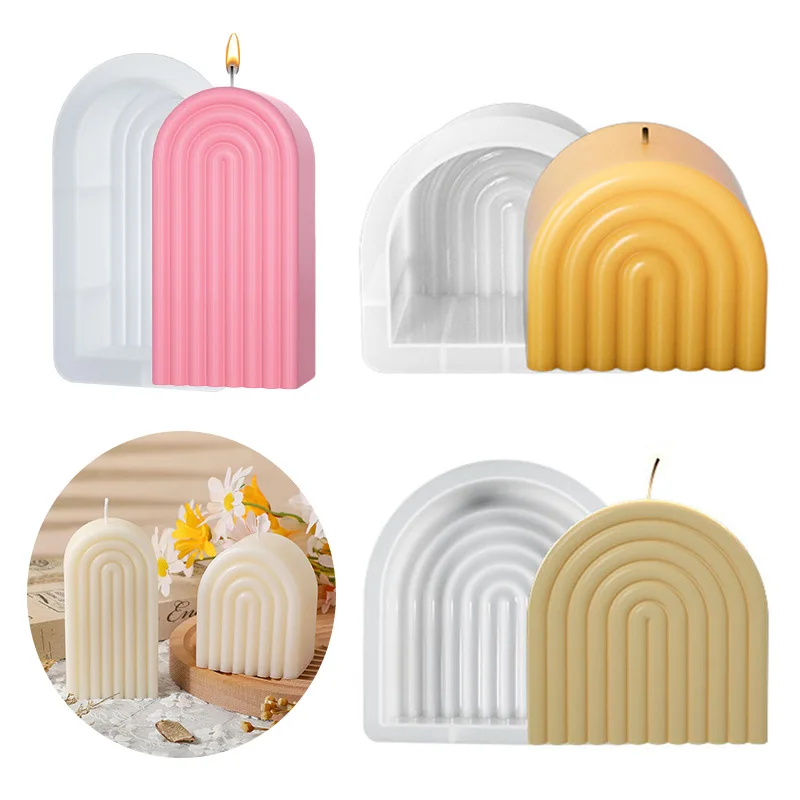 1pc Regenbogen Bogen Kerze Silikon Form Geometrische U-Förmigen Gestreiften Abstrakte Aroma Kerze Gips Harz Form Seife tablett Wohnkultur Image