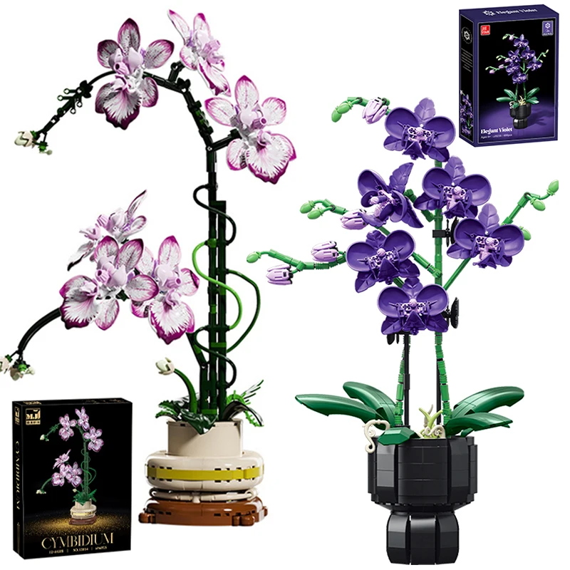Kreative Orchidee Cymbidium Ewige Blumen Topfpflanze Bausteine Simulation Phalaenopsis DIY Ziegel Spielzeug Valentinstag Geschenk Image