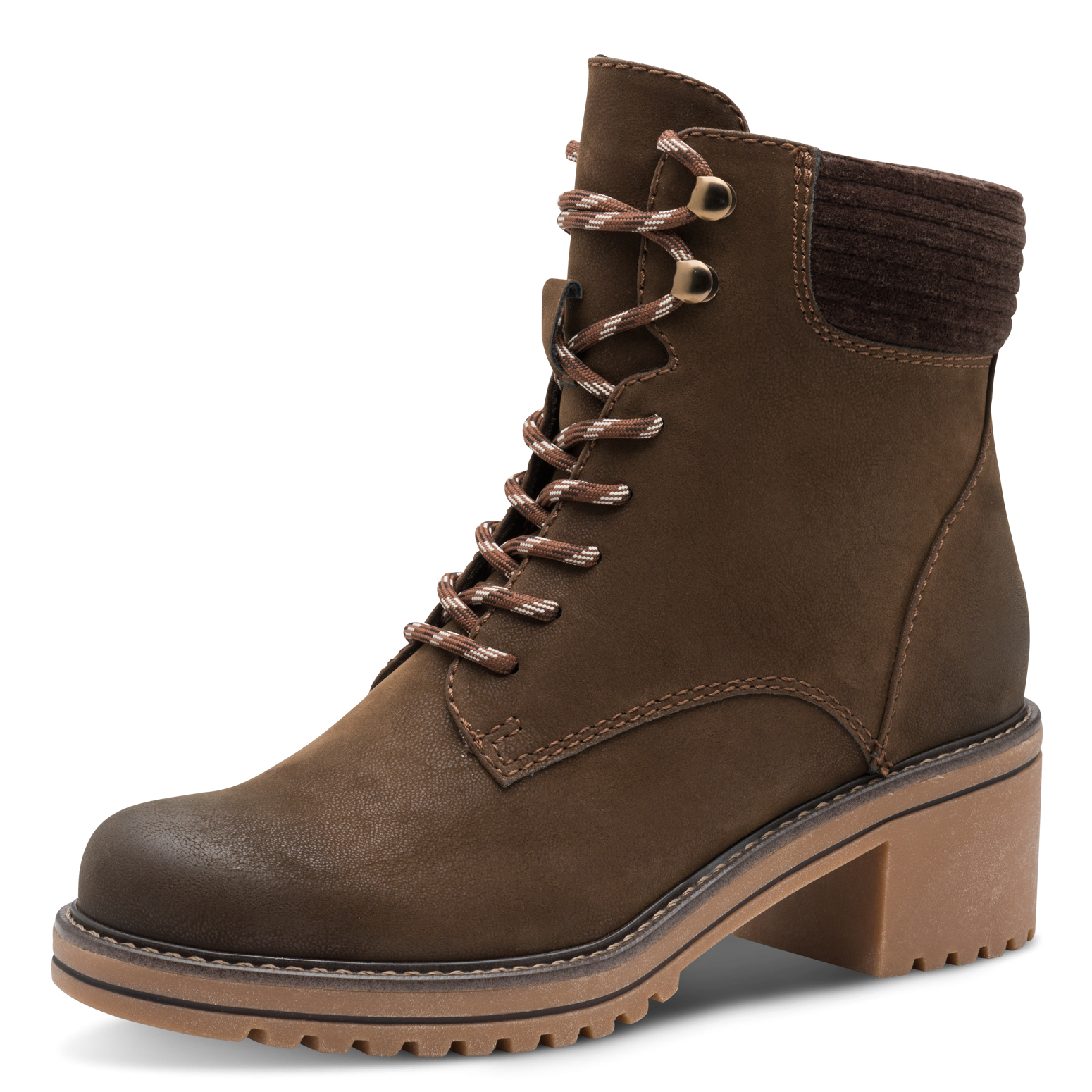 Winterstiefelette MARCO TOZZI, Damen, Gr. 36, dunkelbraun, Nubuklederimitat, Textil, used, Schuhe Winterstiefelette, Blockabsatz, Schnürboots, Winterboots mit Haken im Bergsteigerlook