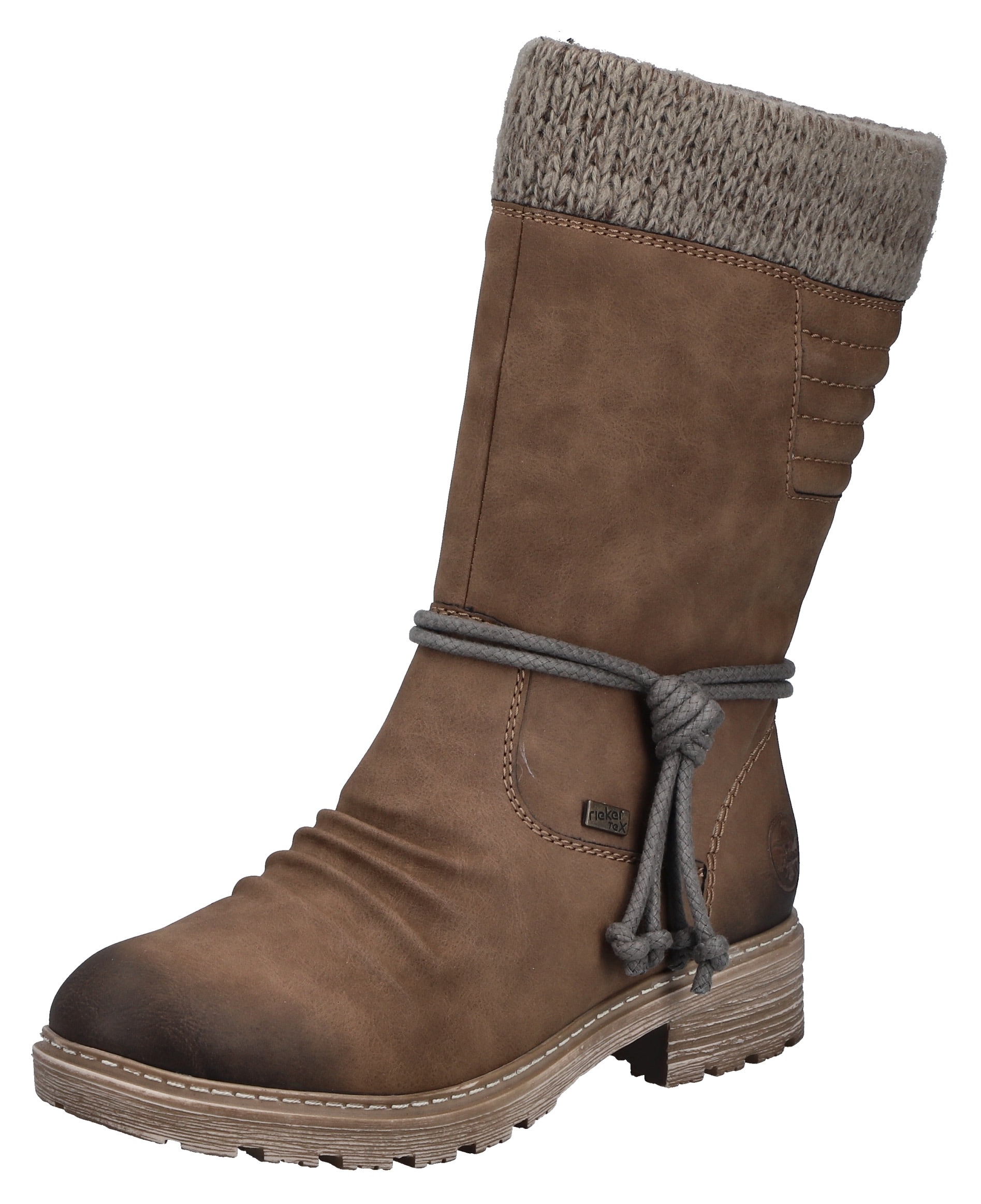 Winterstiefel RIEKER, Damen, Gr. 40, braun, beige, Nubuklederimitat, Textil, used, Schuhe Winterstiefel, Winterboots, Blockabsatz, TEX-Membran, mit gestricktem Schaftrand, Topseller