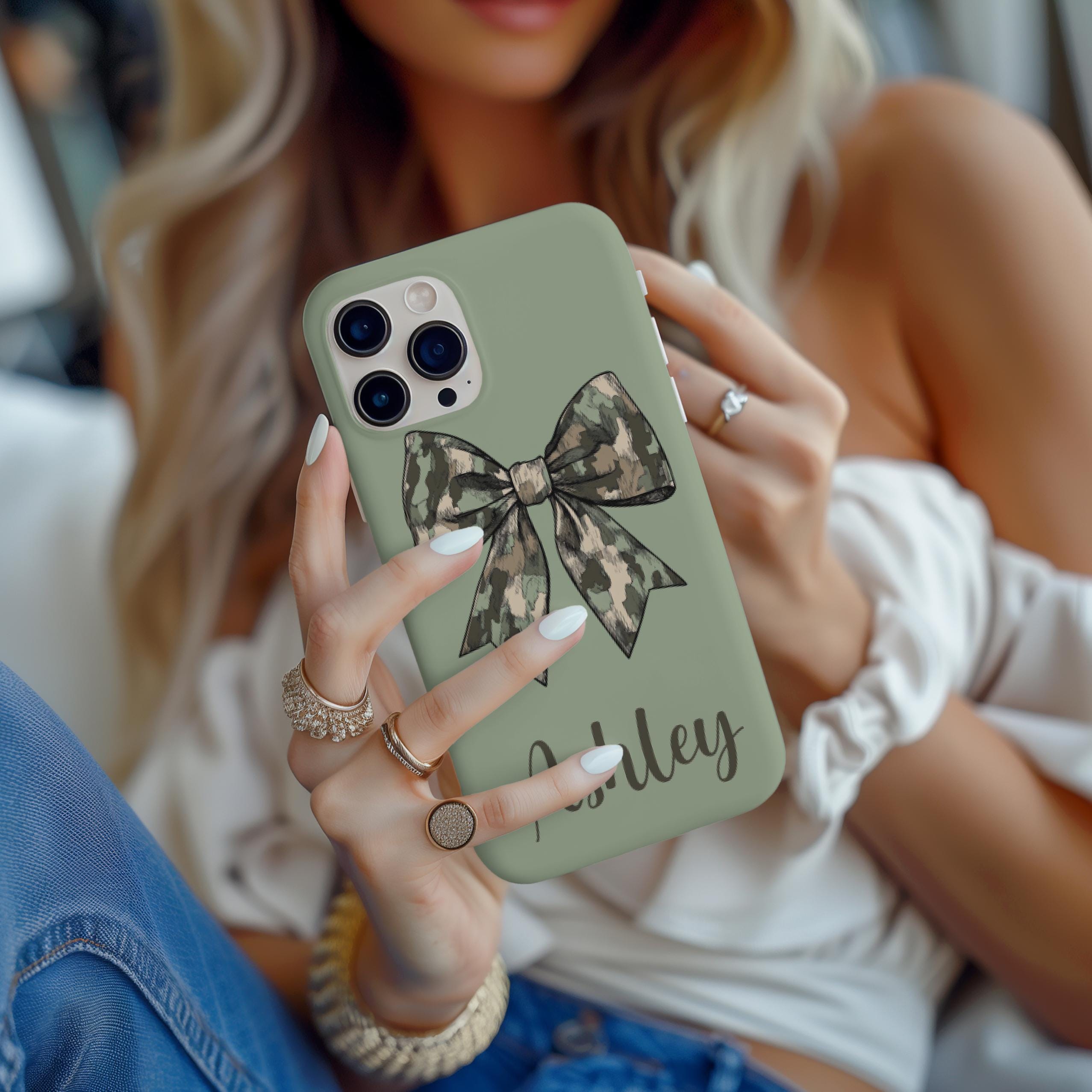 Custodia Camo Bow per iPhone 17, custodia personalizzata Coquette per telefono, custodia personalizzata Chic Coquette, iPhone 16, custodia per telefon