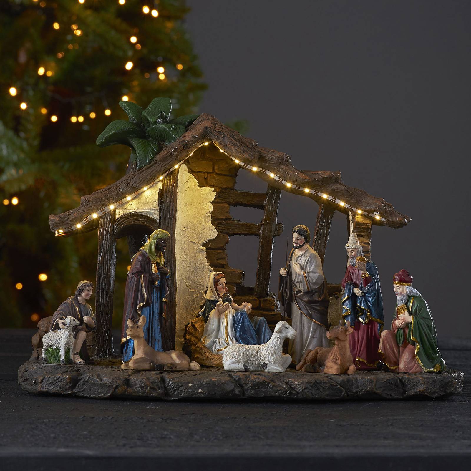 STAR TRADING LED-Dekoleuchte Nativity, Batteriebetrieb, 37 cm Nativity, Multicolour, Kunststoff, LED Lichterketten