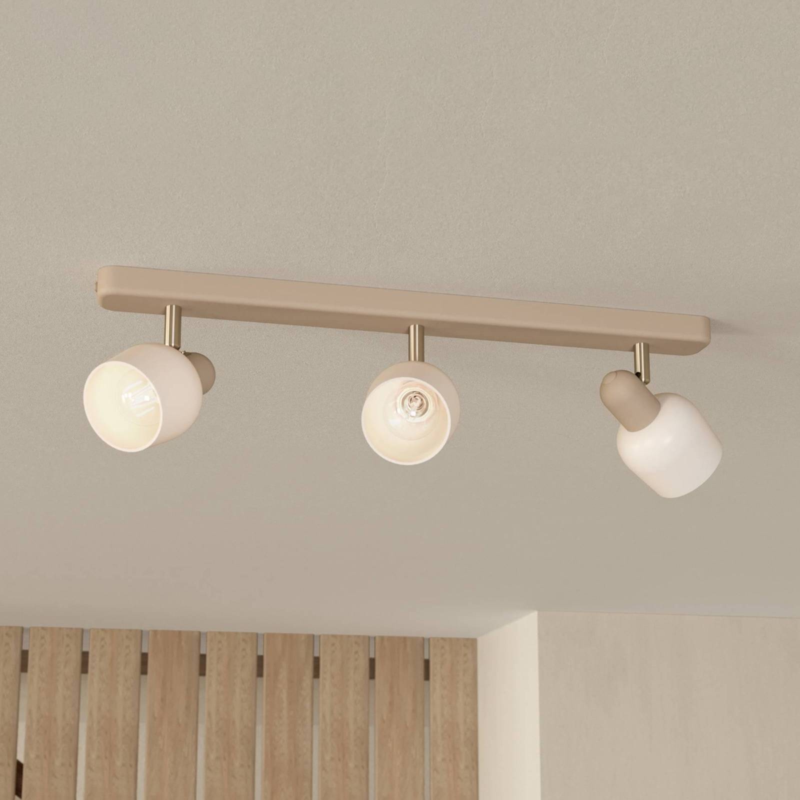 EGLO Deckenstrahler Corato, Länge 52 cm, sand/nickel/opal, 3-flg. dimmbar, creme / amber, für Wohn- / Esszimmer, Metall, Modern, Strahler