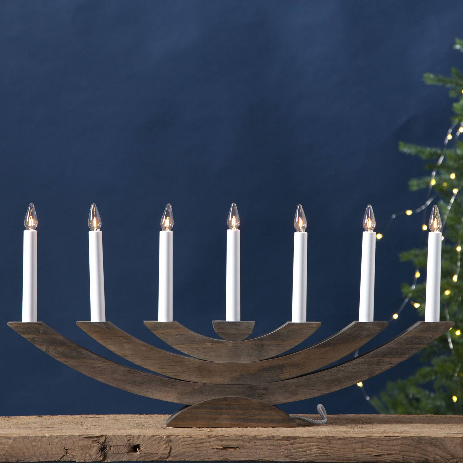 STAR TRADING Fensterleuchter Navida, Holz, 7-flammig, braun Navida, Holz dunkel, Holz