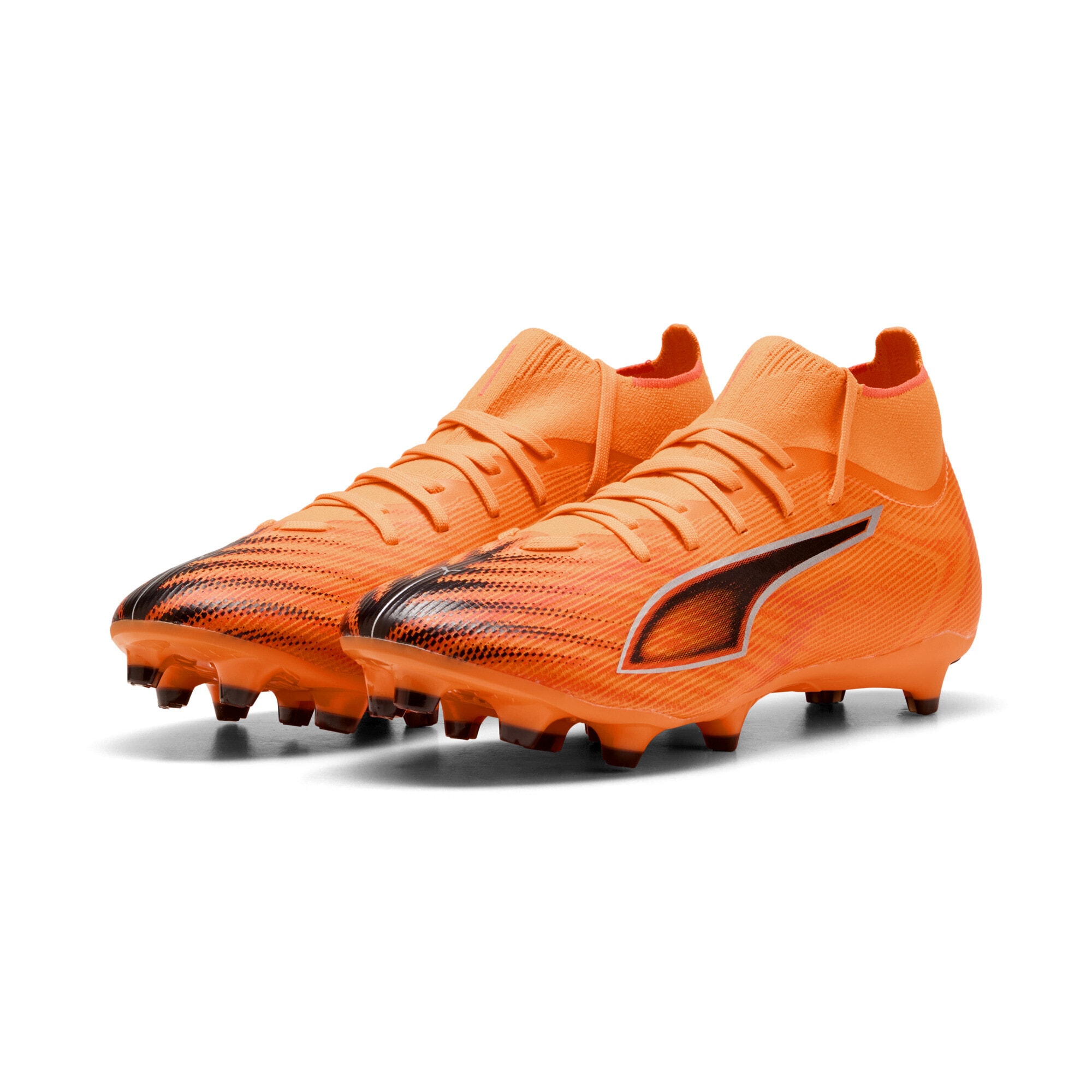 Fußballschuh PUMA "ULTRA 6 MATCH+ FG/AG Fußballschuhe Erwachsene", Herren, Gr. 45, heat fire schwarz glowing rot orange, Obermaterial: Synthetik, Textil; Futter: Synthetik, Textil; Innensohle: Textil; Laufsohle: Synthetik, Schuhe Fußballschuh