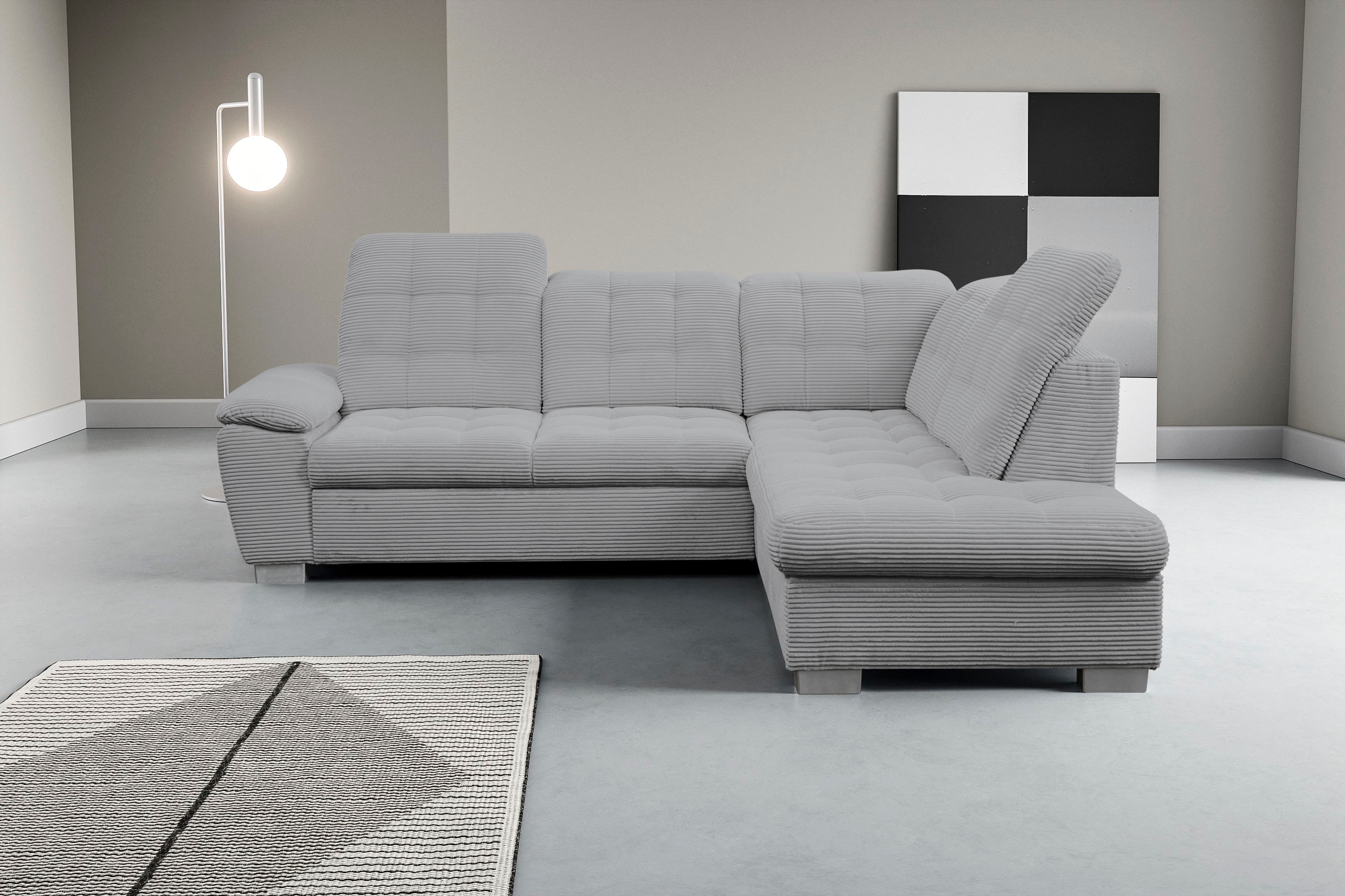 Ecksofa WERK2 "Bonny inkl. Kopfteilverstellung, Bettfunktion, Stauraum, L-Form", grau, B:265cm H:103cm T:215cm, 90% Polyester, 10% Nylon, Sofas, Komfortwunder mit Schlaffunktion, verstellbarem Kopfteil & Stauraum.