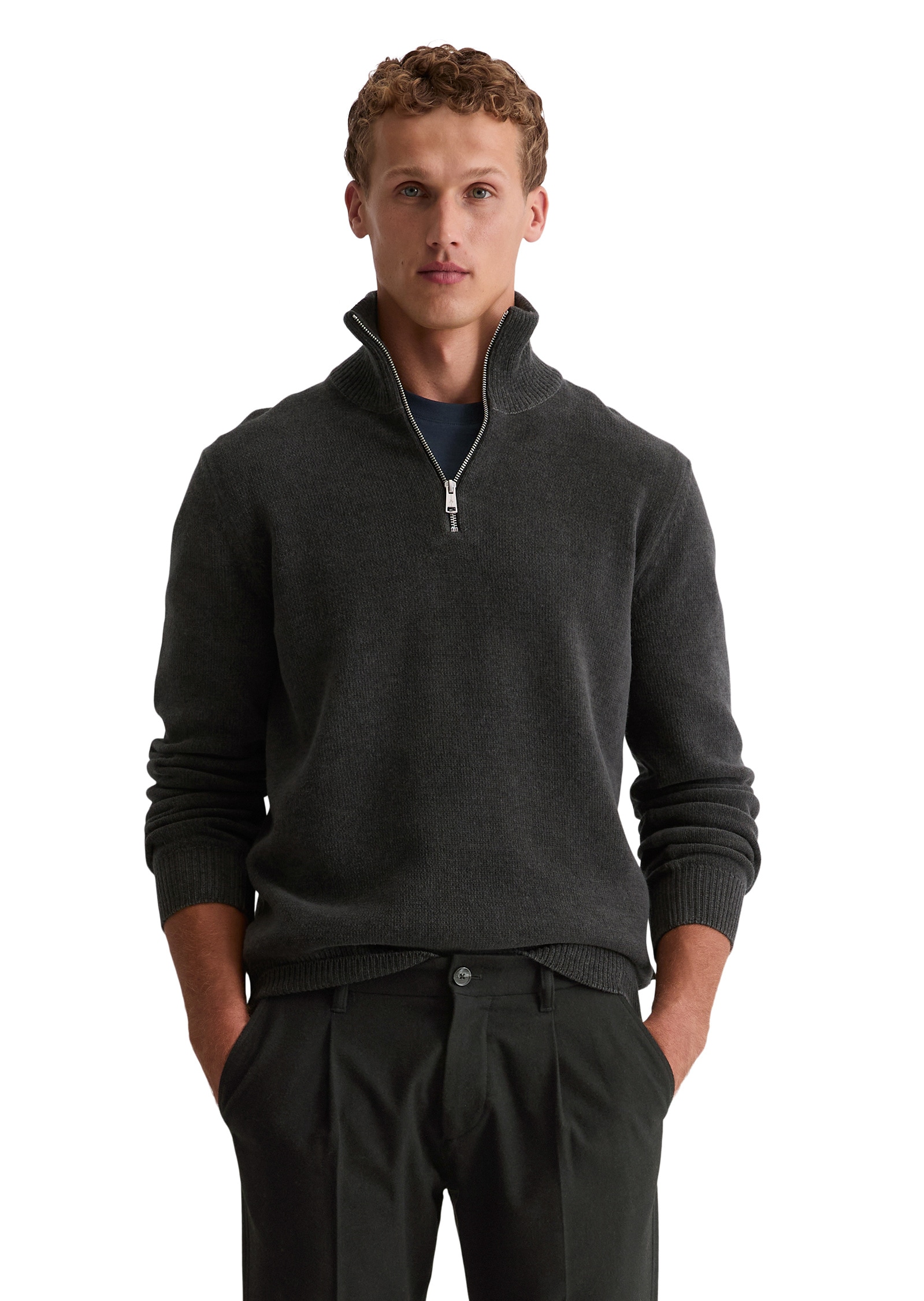 Troyer MARC O'POLO "aus feiner Chenille", Herren, Gr. XXL, broken graphite, Obermaterial: 74% Baumwolle, 21% Schurwolle, 5% Polyamid, unifarben, Pullover Troyer