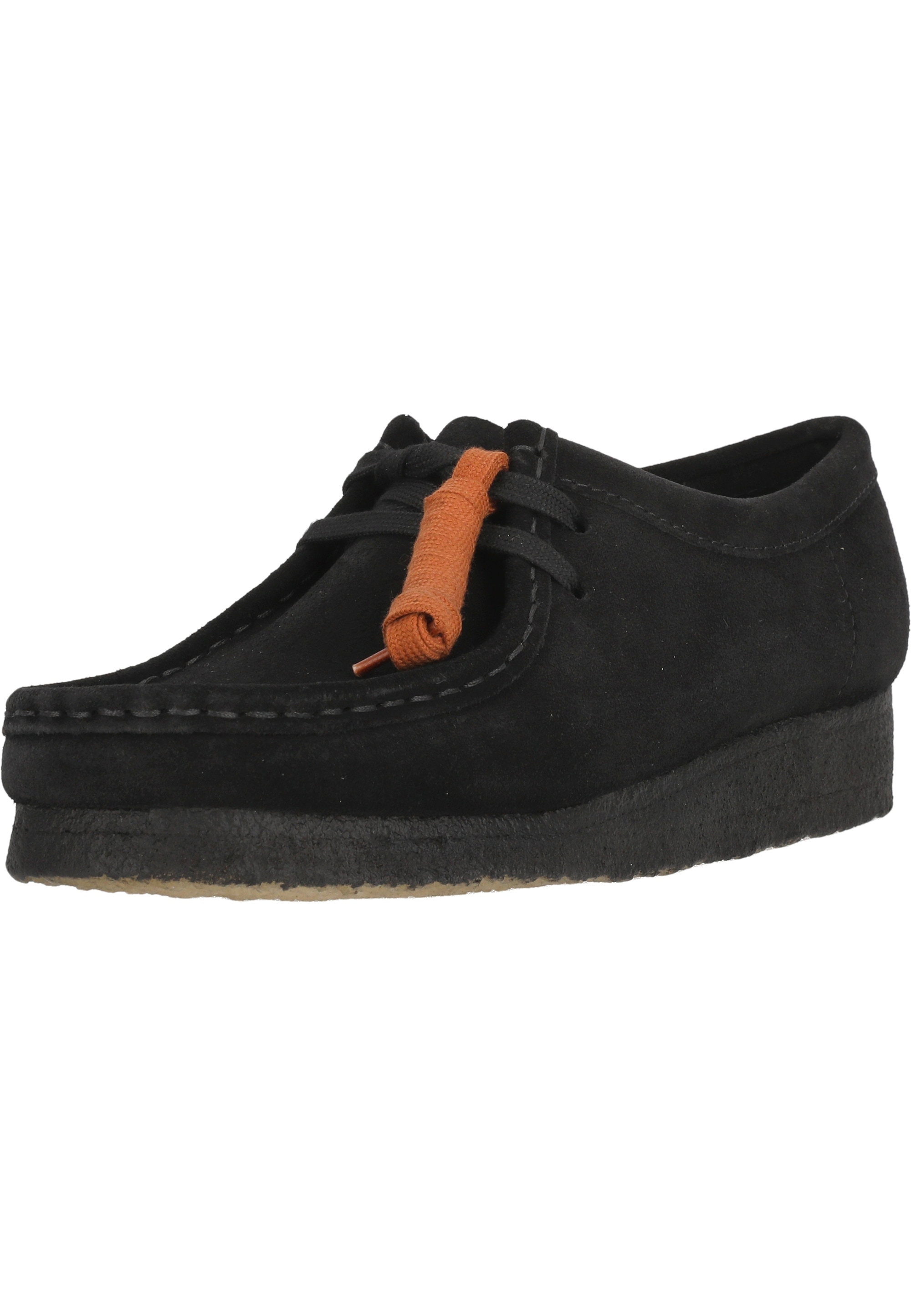 Schnürschuh CLARKS "Wallabee. Black Sde", Damen, Gr. 41,5, schwarz, Leder, Schuhe Schnürschuh, mit unnachahmlicher Kreppsohle