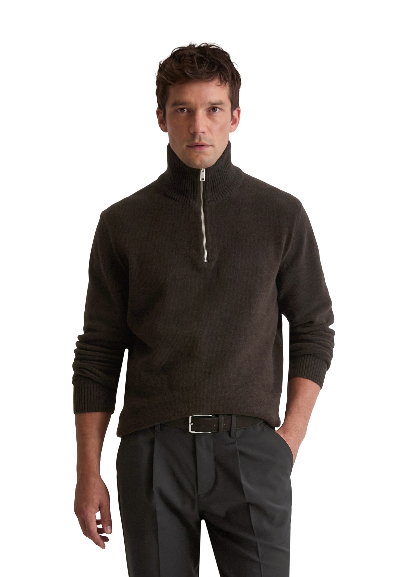Troyer MARC O'POLO "aus feiner Chenille", Herren, Gr. L, chocolate braun, Obermaterial: 74% Baumwolle, 21% Schurwolle, 5% Polyamid, unifarben, Pullover Troyer