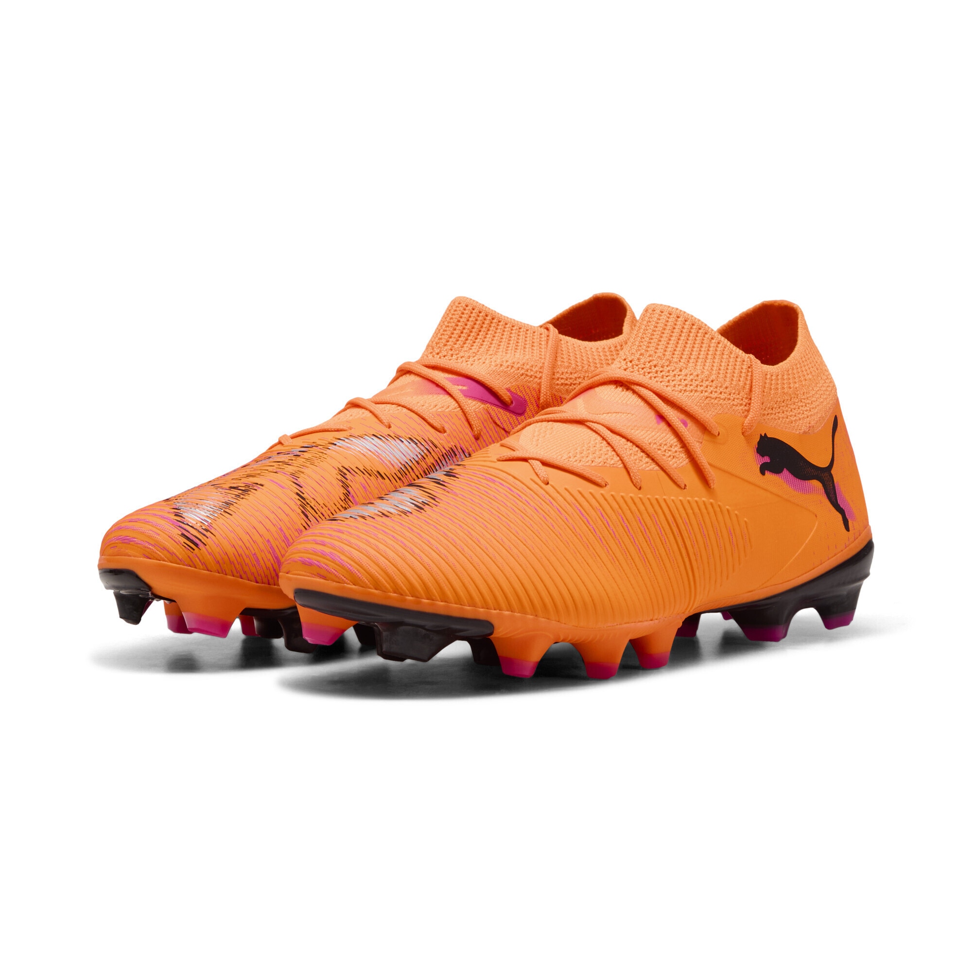 Fußballschuh PUMA "FUTURE 8 MATCH FG/AG Fußballschuhe Erwachsene", Herren, Gr. 46, heat fire schwarz ravish orange pink, Obermaterial: Textil, Synthetik; Futter: Textil, Synthetik; Innensohle: Textil; Laufsohle: Synthetik, Schuhe Fußballschuh