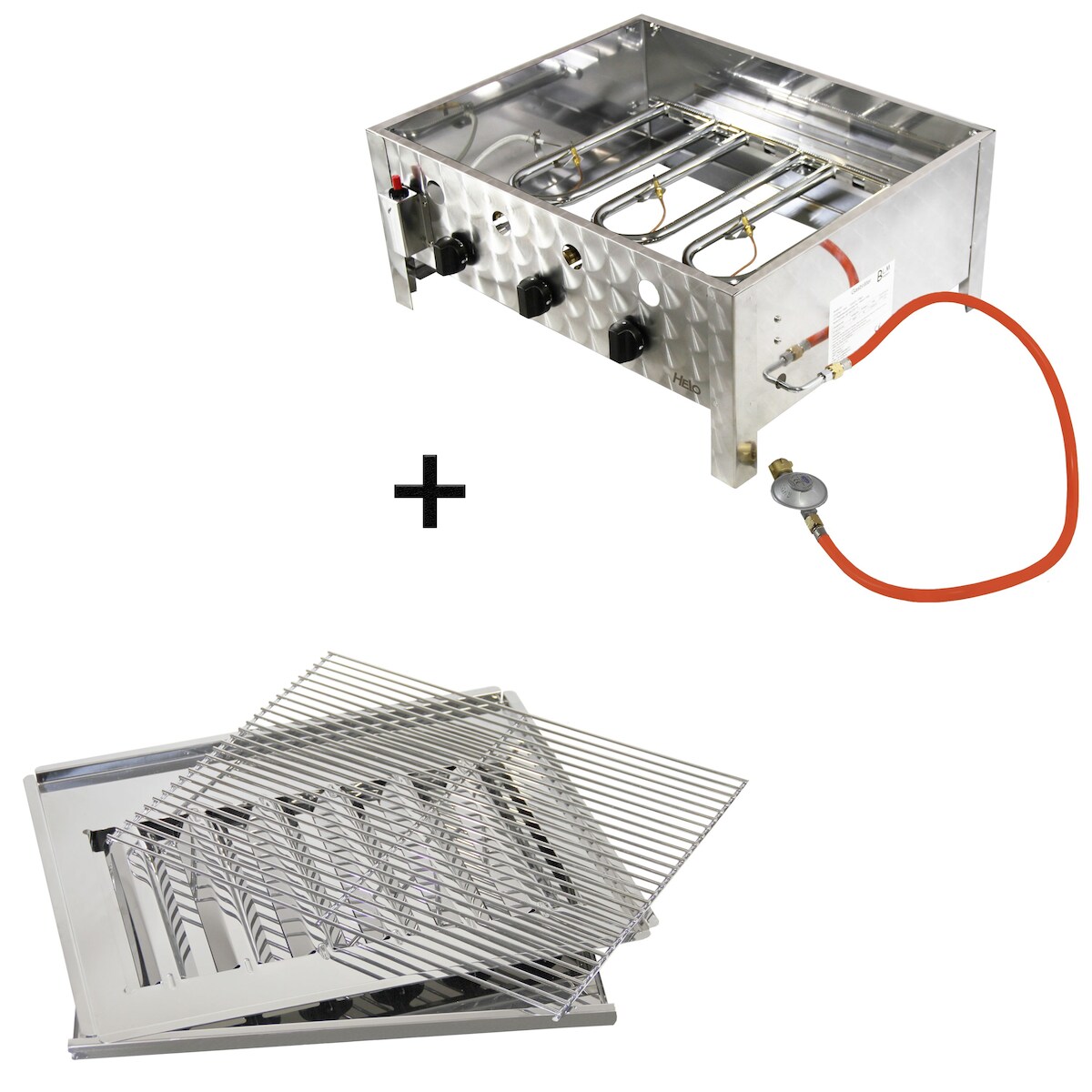 Edelstahl Gasbräter Grillset Gasgrill 10 kW 3 flammig BBQ Gasschlauch B01+G03 Image