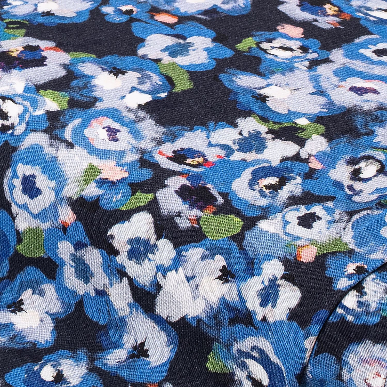 Viskose-Popeline Blumen mit Elasthan, blau