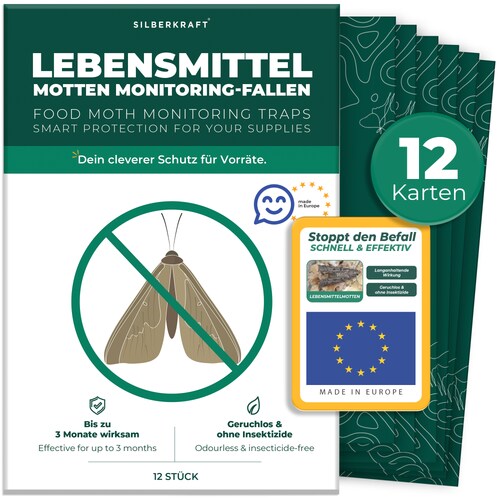 Lebensmittelmottenfallen, Pheromon-Leimfallen zur Befallsüberwachung von Lebensmittelmotten in Küche & Vorratsräumen inkl. E-Book: 12 Fallen Image