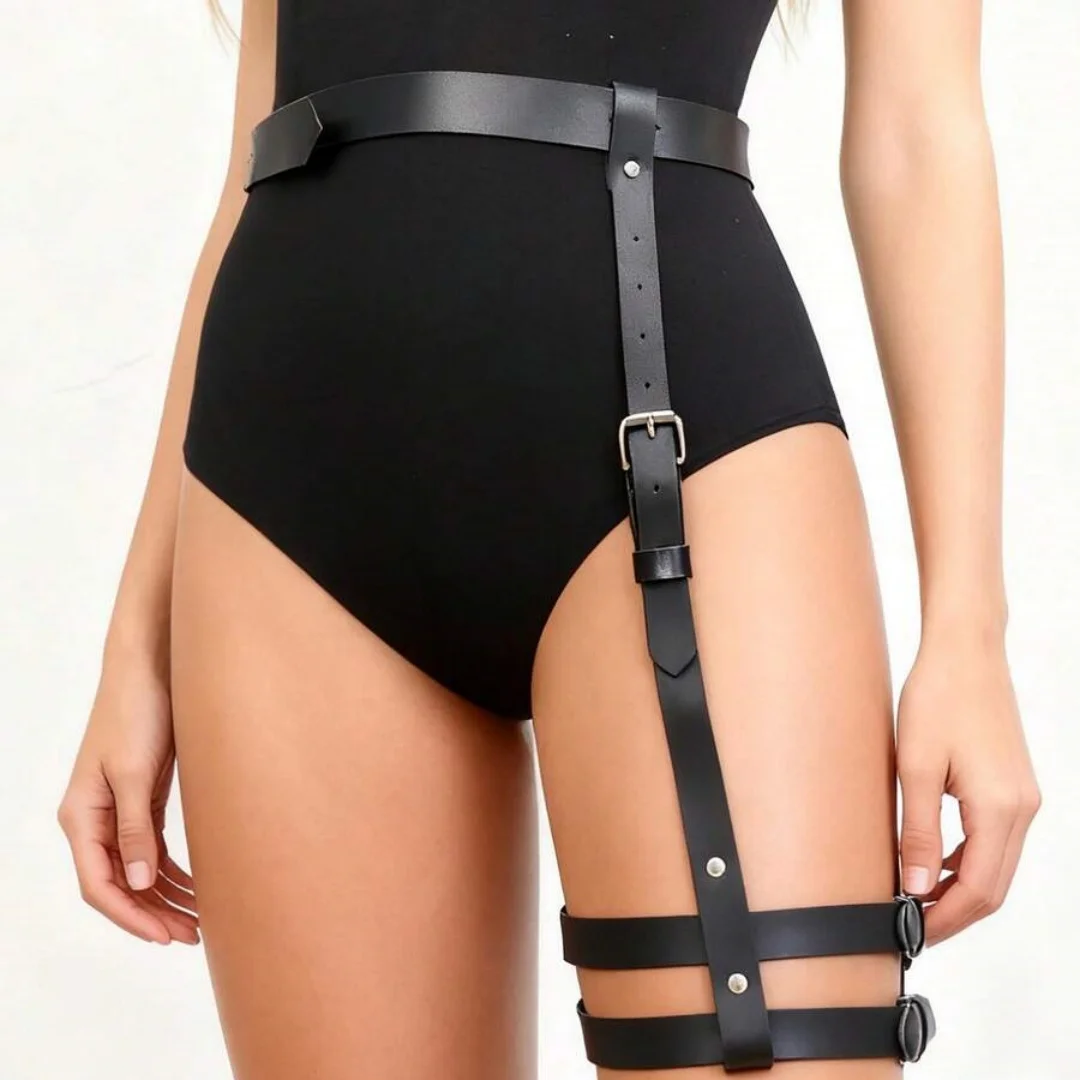 Punk Bein Strumpfband Harness Gürtel Schwarz Einstellbare PU Bund Gothic Oberschenkel Gürtel Party Rave Zubehör Für Frauen Image